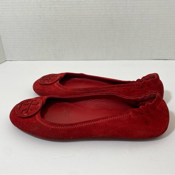 Tory Burch Women’s Minnie Travel Ballet Suede Flat Red Size 8.5 - Picture 4 of 10